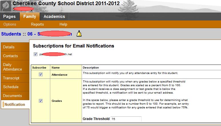 Subscribe to Email Notifications Parents can subscribe to receive email messages when any of the following conditions occur: A new attendance record is created.