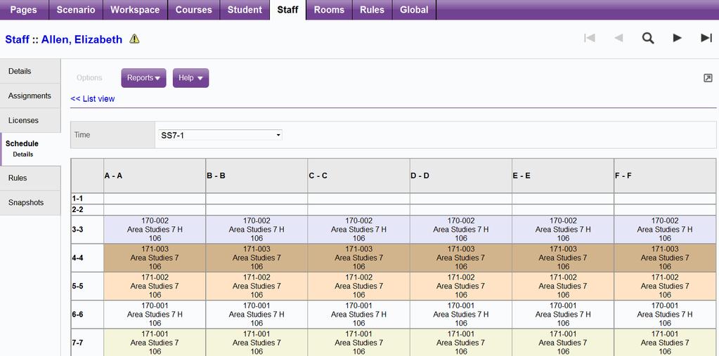 3. To view the schedule in a matrix format, click Matrix view at the top of the page. The teacher s schedule matrix appears: The page highlights the current day.
