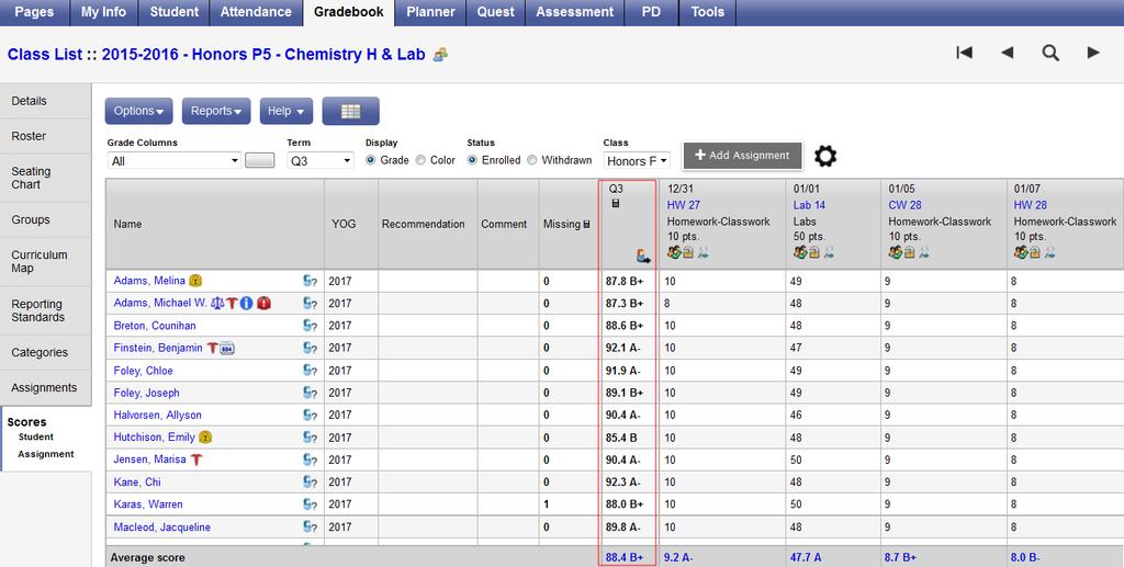 Update Post Columns with Gradebook Averages During a grading term, you use the gradebook to enter all of the grades students earn on assignments in your classes.
