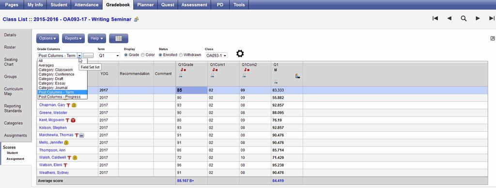 Update Final Averages in the Gradebook If your district defines the calculation used to compute student semester or final averages, you can update the values in the average columns in your gradebook
