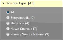 Option Description Select a source type to show results from one source type, or click All to show results from all source types.