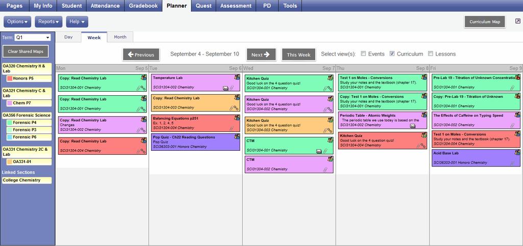 If your district or department has created curriculum maps for your classes, you can also view the curriculum maps. You can also view a curriculum map that another teacher has opted to.