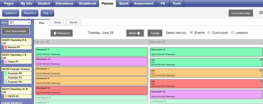 Determine the Sections to Display On Your Planner When you are using your Planner, you can view information for one section at a time, or select a group of sections.