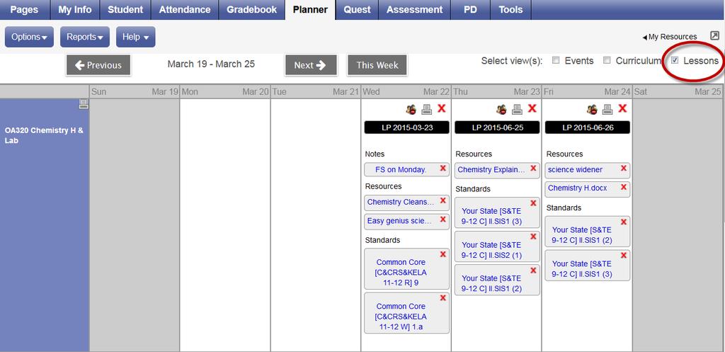 Create Lesson Plans Separate from a Curriculum Map (Quick Lesson Plans) Use the Lessons view on your Planner in Aspen IMS as your online planbook.