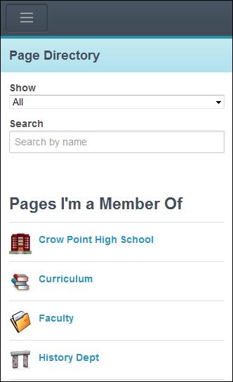 Use Questions from the Question Bank in Aspen IMS Mobile To access Pages: 1. Tap. The Page Directory appears: The screen lists the Pages you are a member of, as well as public Pages.