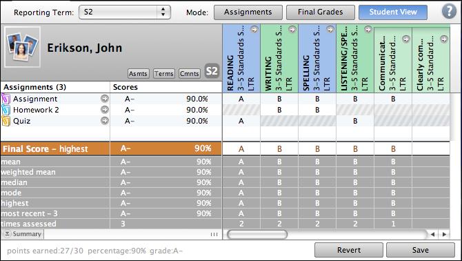 3. Click the Scoresheet tab, then click Student View mode. The Scoresheet Student View window appears. 4. Select the student from the Student Groups pane.