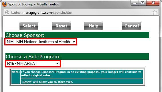 Selecting the Sponsor 1. Click the Search button next to Sponsor (see Figure 9). Figure 9 - Search for Sponsor 2. The Sponsor Lookup window will appear (see Figure 10).