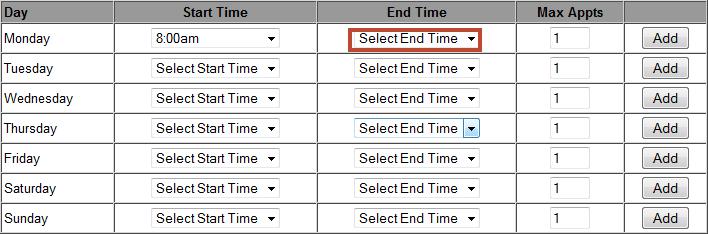 3. Click on the Select End Time dropdown (see