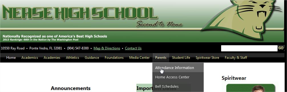 Please see the Attendance tab under the parent link on the Nease Website for additional information and