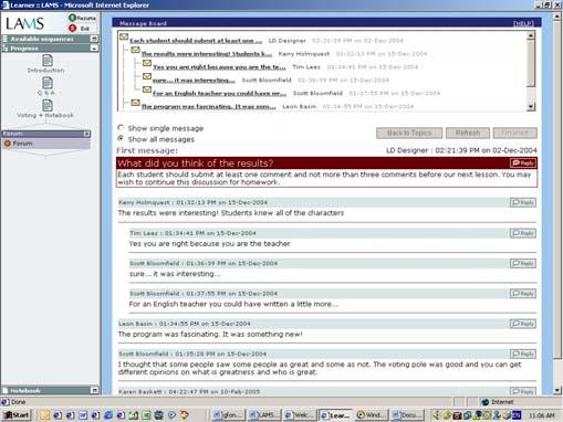 Click on the discussion thread you want to contribute to, and the following screen will appear (Figure 12). The title of the discussion thread is highlighted on the reddishbrown line.