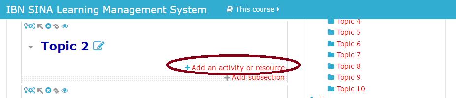 The Add an activity or resource menu The Add an activity or