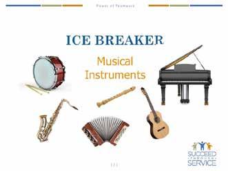 Depending on the size of the class and space available, the icebreaker can be done in one group or smaller groups icebreaker: Prior to the session, post pictures of musical instruments on the wall