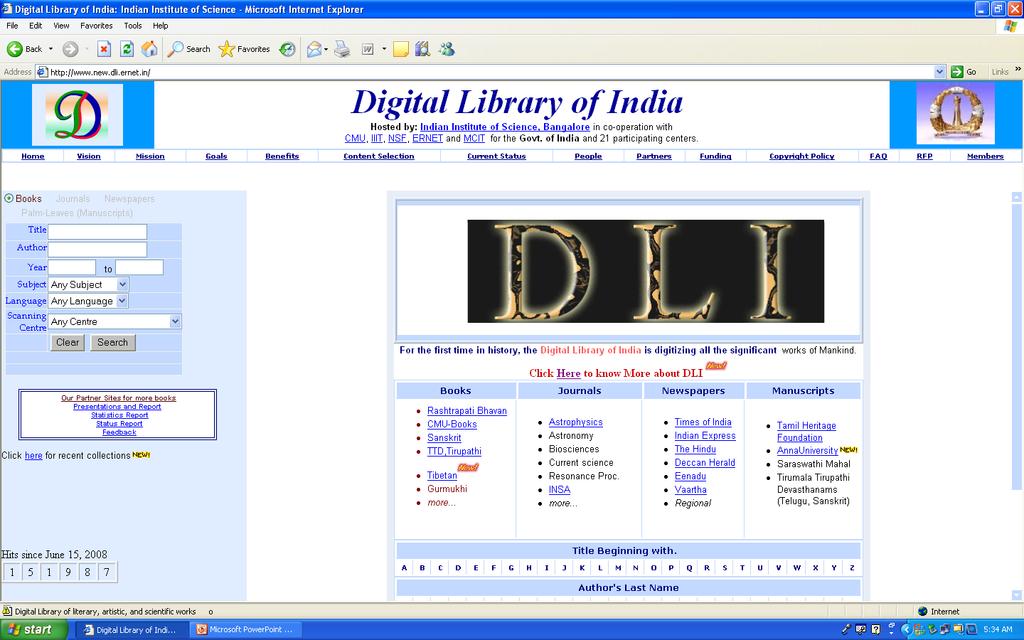 , Bangalore (http://www.new.dli.ernet.in/) 30,000 free e books available at Project Gutenberg (http://www.gutenberg.