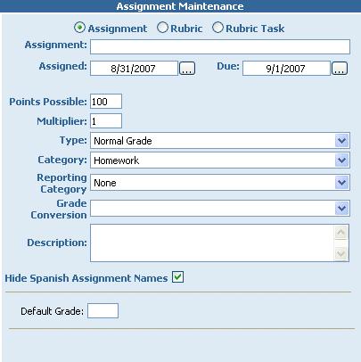 If no categories have been defined yet, you will automatically be forwarded to the Categories page before any assignments can be created.