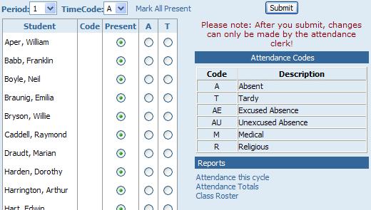 Taking Attendance: 16. GradeSpeed.NET s attendance module allows you to record basic attendance events for each student in your class.