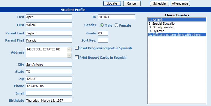 Student Profile: 19. You have the ability to edit some student profile data for students in your class. To do so, click any student s name on the main gradebook page.