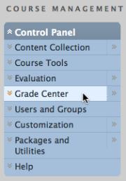 2. From the COURSE MANAGEMENT Control Panel, click the Grade Center option. The Control Panel will expand to reveal a list of links will under the Grade Center option.