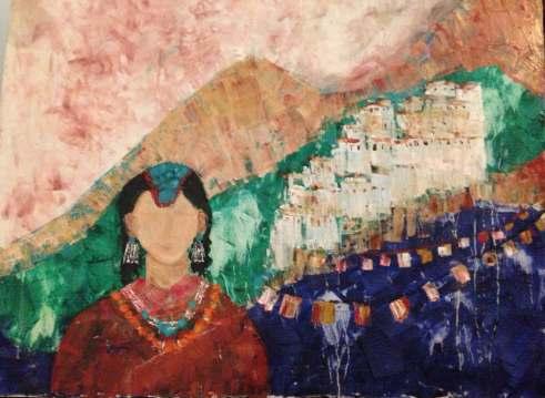 Goldy Malhotra Prayer Flags Oil on Canvas 30 x 40 Inches Born in Ludhina in 1950. Poet, Painter, actor and educationist.