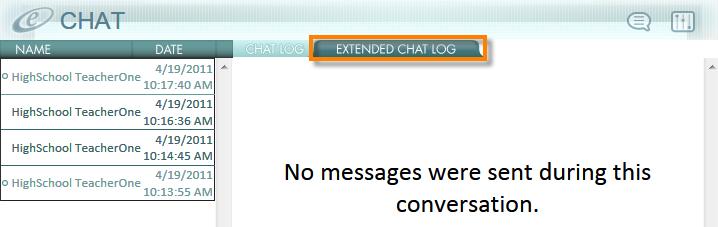 Click on the Extended Chat Log tab to view a transcript of all chats, plus a listing of all chats