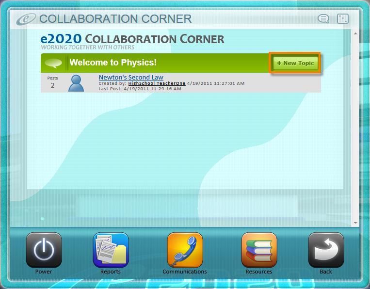 Collaboration Corner: The Collaboration Corner allows you to participate in threaded discussion forums which have