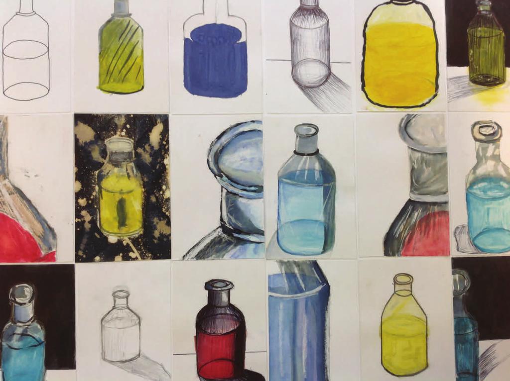 S3 Bottle Composition Lot 206 Derek Jones Lot 223 Our S3 Students faced the challenging task of representing glass for this composition and the results make a lovely collage of scale and colour.