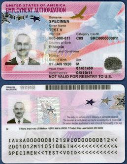 Sample Employment Authorization Document (EAD) Note: You may only begin employment once