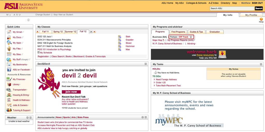 What a Student Sees When student s sign into My ASU, they will see their eadvisor status located in the My Programs and eadvisor section of their My ASU page.