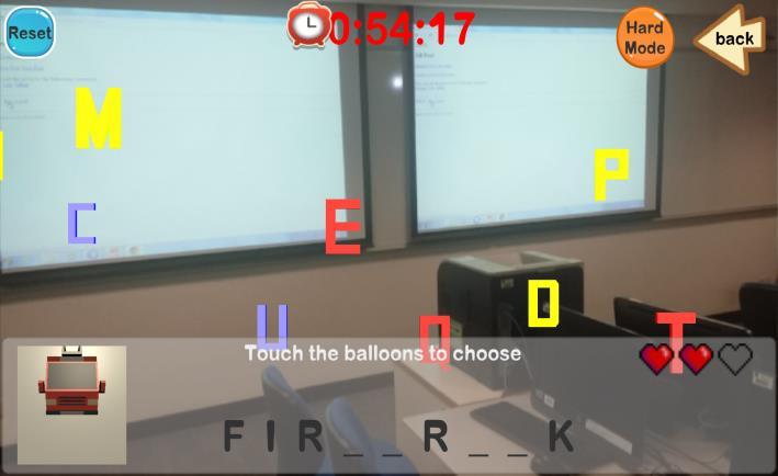 We use the markerless AR technology to create an interactive game for students. They can place the scene on floor or table and start to learn vocabularies by clicking objects inside the scene.