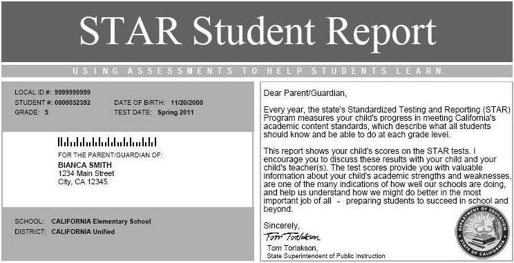 Part II Report Descriptions Chapter II.3 Individual Reports Explanation of Student Report for the CMA Front Page, Top: Student Information 2. Student s mailing address 1. Student identification 4.
