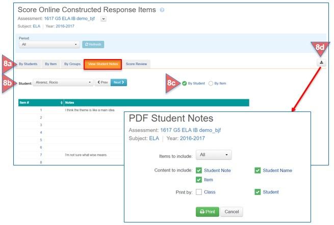 9. Score Review: See a preview of how students scored on all items on the assessment. a. Click on the Score Review tab. b. Student ID, Last Name.