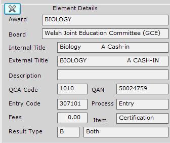 Clicking a certification element will display further details, an example of this is shown