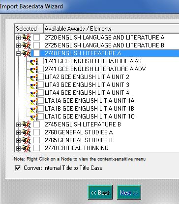 For example, looking at the AQA basedata: The elements for both the English Literature AS and the A2 GCE qualifications have been linked to a single header in the board s basedata file and this is