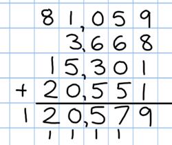 Add whole numbers with more than 4 digits, using the
