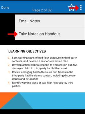 Each page of the handout has its own menu option for notes, located in