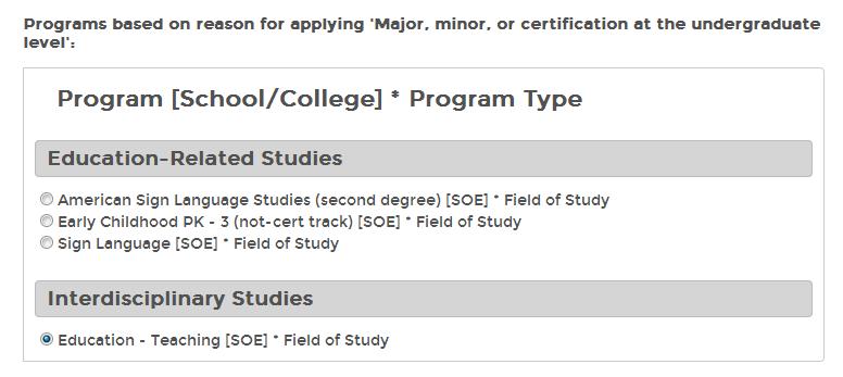 Scroll down and select Education [SOE] * Major under Education-Related