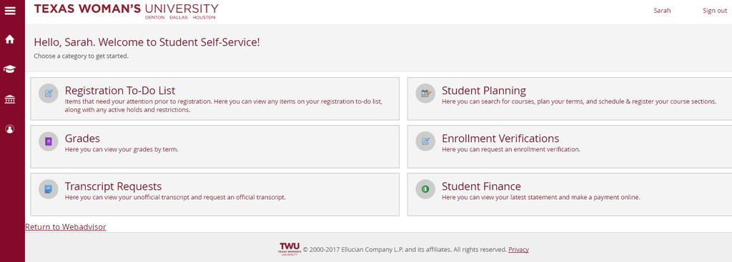 Guide to Student Self-Service & Student Planning 1 Accessing Student Self-Service In WebAdvisor, select Student Self-Service & Registration under the Registration section: This will take you to the
