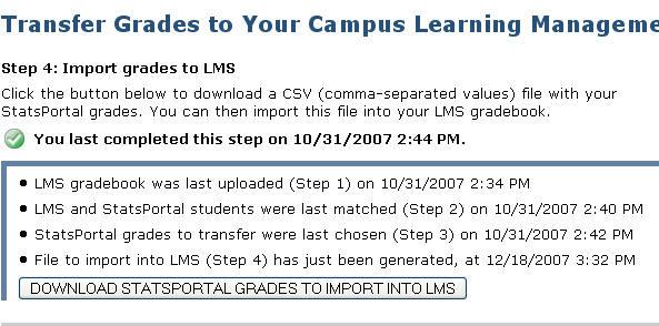 Step 4: Import grades to LMS: In this step, you will download the grades from the Portal/CompClass website in a format that is ready for import into the