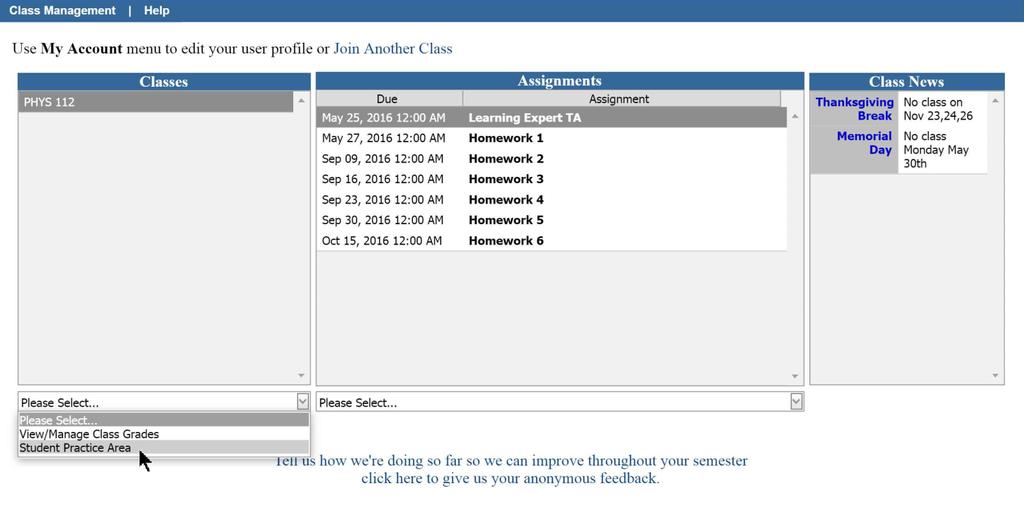 Figure 18: Assignment Status Detailed View Another way to see a more detailed view is to click on Click here for detailed view.