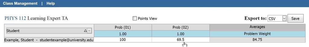 Figure 23: View Class Grades Window From this screen, you can click on the assignment name