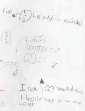 Image 3: The Learig Joural of a Year 3 pupil - Combiatios project I the lesso whe T made his observatio about books ad reds, I asked the class to predict the umber of combiatios with 6 books, all of