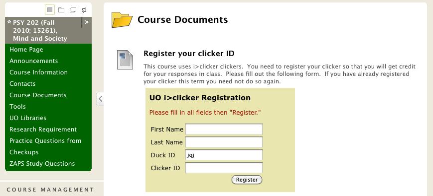Using i>clicker Integrate at the University of Oregon (Notes dated 18 Nov 2010, by JQ Johnson) Many UO instructors use the i>clicker classroom response systems.