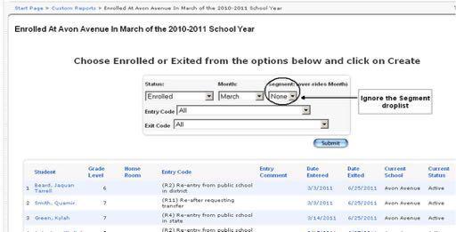 (gain/loss report) When you click on the Entry/Exit Report it will automatically produce a list of students