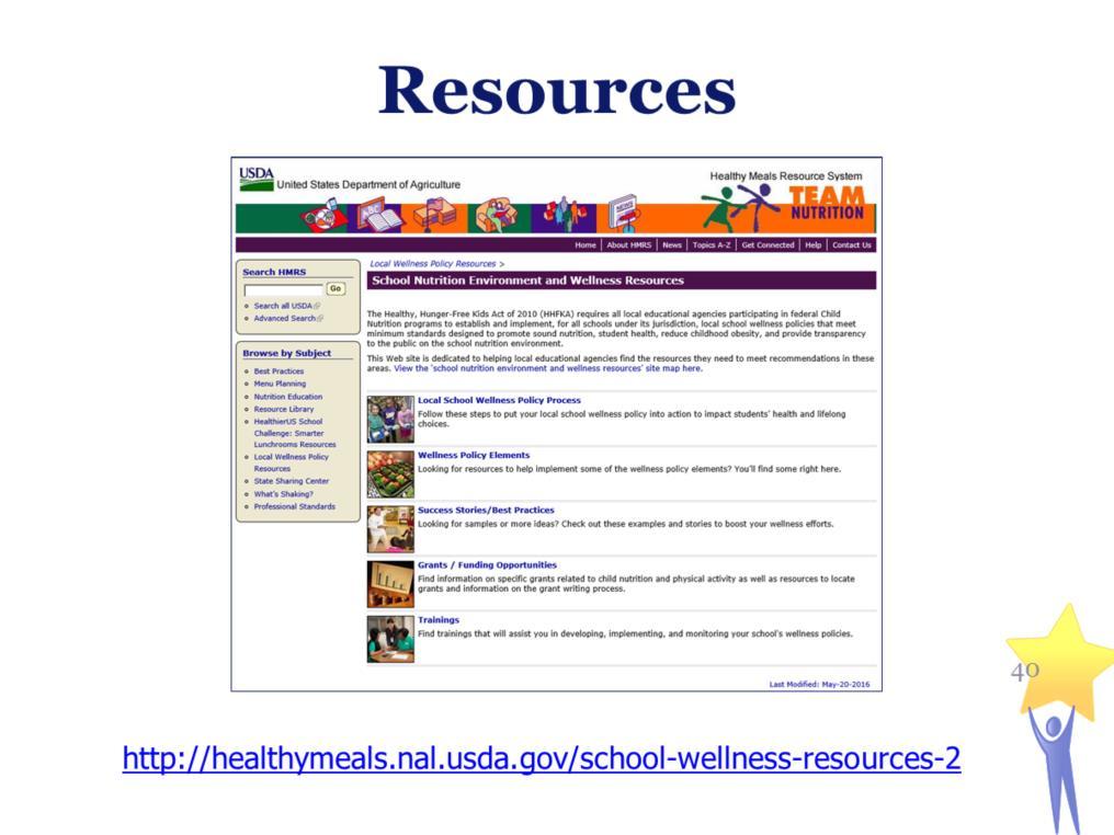 Resources: School Nutrition Environment and Wellness Resources This Web site is dedicated to helping local educational