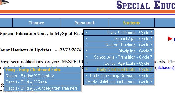 On drop-down menu click Early Childhood Exits - Cycle 7 and Entry - Early Childhood Exits Additional Tools for Data Review - Early Childhood