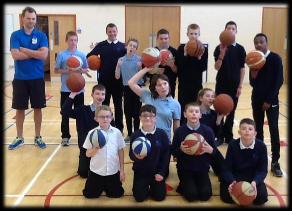Basketball club members. During the first half of the Summer Term Key Stage 3 and 4 pupils have had the opportunity to attend a lunch time basketball club.