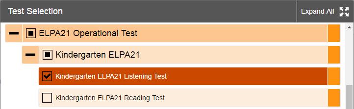 6. When you are ready to begin a test session. a. In the Test Selection window, select only the test you will administer now.