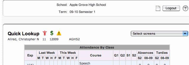 To view that information you select the Net Access Summary screen. Meeting Attendance The Meeting Attendance page shows student s attendance record for the current term. This is a View Only screen.