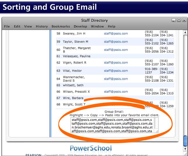 Group Email Scroll down to bottom to see an email listing of all staff in a group email box.