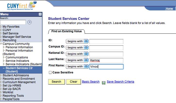 Swap a Class through Campus Community Step 1: From HR/Campus Solution, select Campus Community from the menu followed by Student Service Ctr (Students).