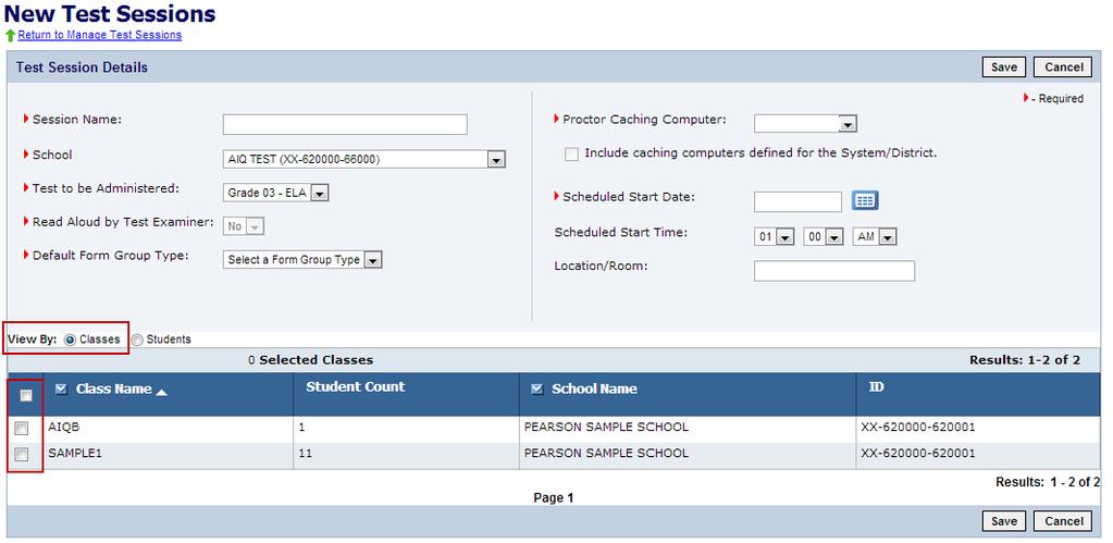 4. Students can be added to a session by selecting an entire class at once or selecting individual students.
